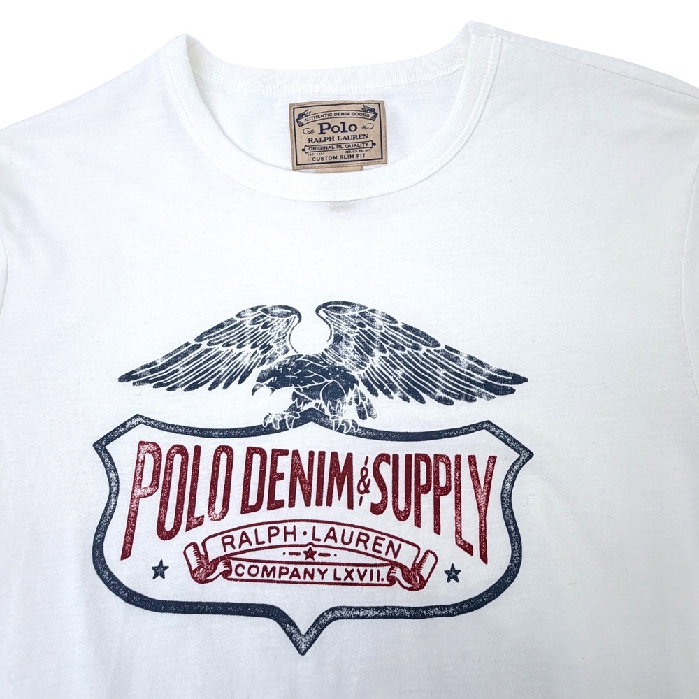 Polo Ralph Lauren Graphic T-Shirt Mens Large White Custom Slim Fit Eagle